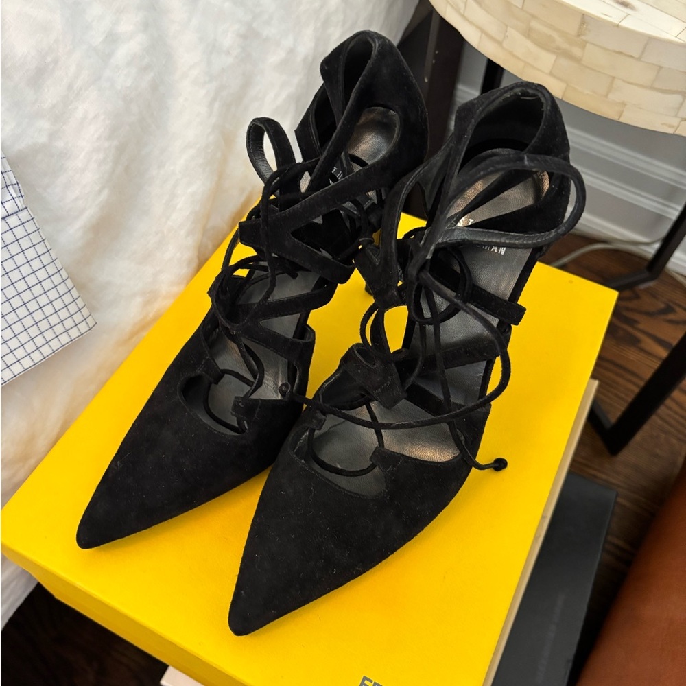 Stuart Weitzman Black Lace Up Heels